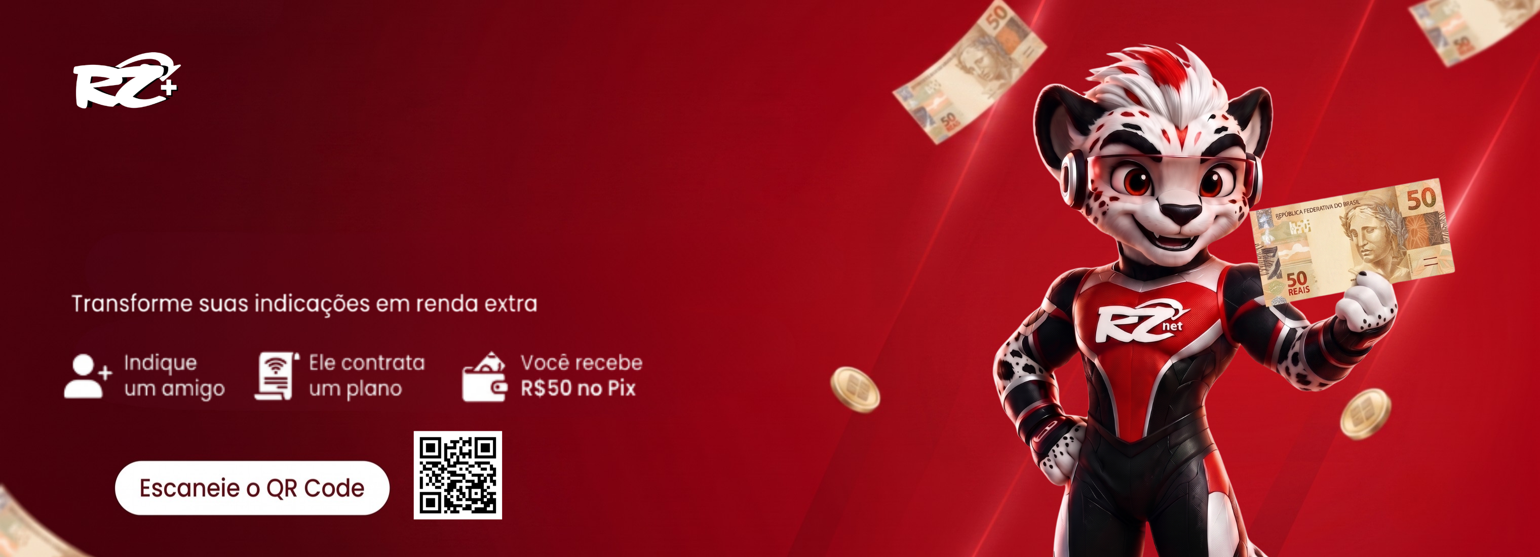 RZ+: Transforme suas indicações em renda extra. Indique um amigo, ele contrata um plano e você recebe R$50 no Pix. Escaneie o QR Code.